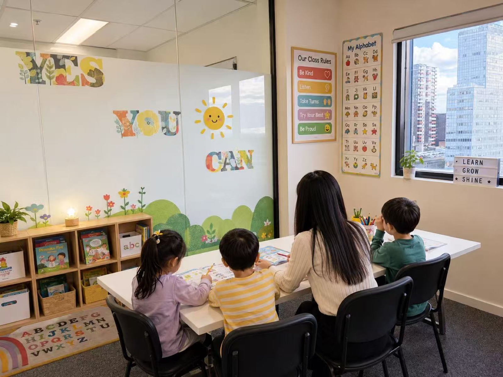 Children learning together in a J Phonics English classroom